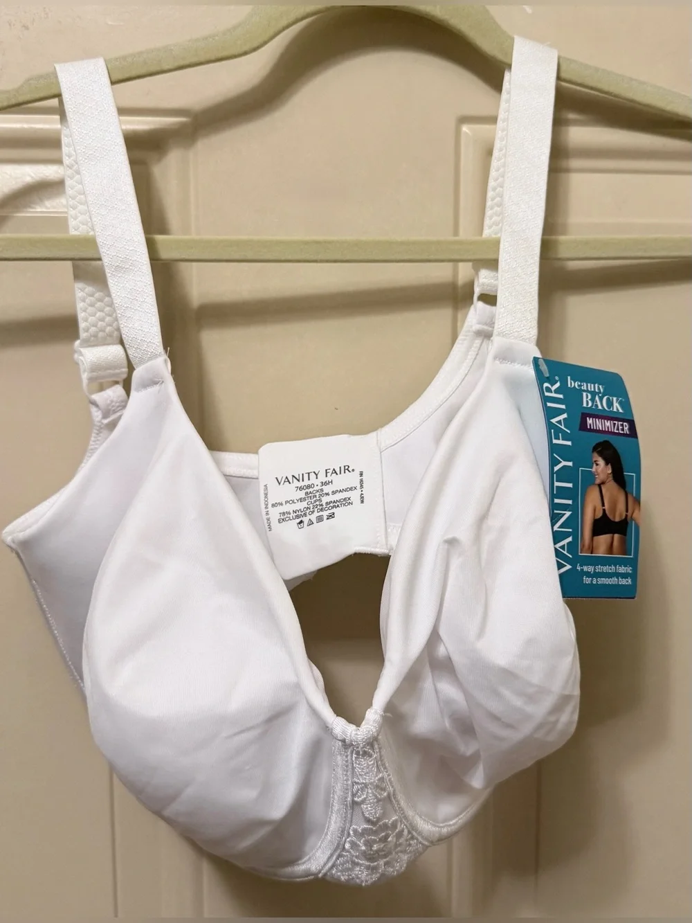 Vanity Fair Beauty Back Minimizer Bra in Star White  Size 36 H